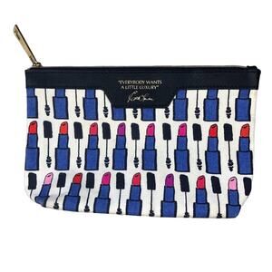 Estee Lauder Navy Blue Lipstick Kendra Dandy Zipper Make-Up Cosmetic Travel Bag
